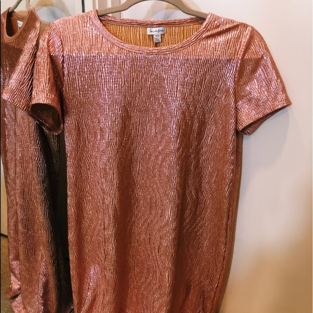ROSE GOLD/SHIMMER PINK T SHIRT DRESS